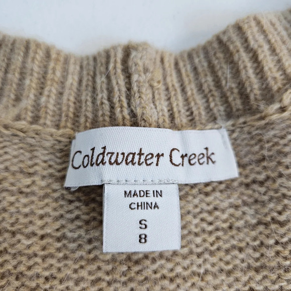 Coldwater Creek lambswool angora blend open cardigan tan S/8 - Picture 3 of 7